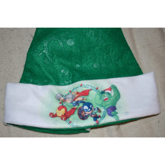 Christmas Hat 4 Avengers Heroes on 16" Green Felt Santa by Ruz - Picture 2 of 3